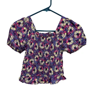 Vince Camuto Smocked Puff Sleeve Top Blouse Girls Size 7 Multicolor floral print - Picture 1 of 7