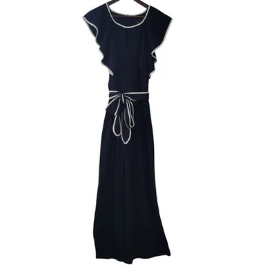 Mono Just Taylor pierna ancha manga volantes para mujer talla 6 azul marino blanco nuevo sin etiquetas Foto 1 de 4