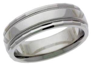 Platinum 14k 10k silver white gold wedding band ring facet cut mens milgrain 5mm - Picture 1 of 1