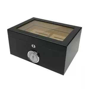 Humidor Supreme Bally Black Cigar Humidor Wood Box- 100 Cigar Capacity, SureSeal - Picture 1 of 4