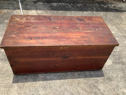 Vintage Worn Large Solid Cedar Trunk Blanket Chest Bed  New Orleans pick up only Cover