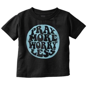 Retro Christian Faith Pray More Worry Less Toddler Boy Girl Youth T Shirt Tee - Picture 1 of 6