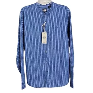 NWT Dockers Alpha Khaki Slim Band Collar Blue Print Shirt Men's Medium - Picture 1 of 7