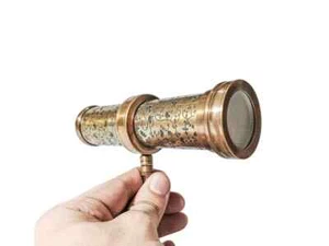 Hand Carved Brass Kaleidoscope W/ Handle Antique Look Twist Kaleidoscope Gifts - Picture 1 of 9