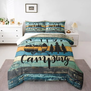 Camper Bedding Comforter Queen Set,Happy Camping Comforter Set Microfiber RV ... - Picture 1 of 6