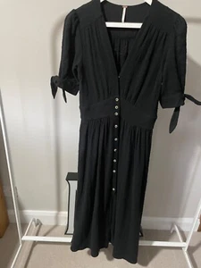 Free People Black Dress Button Front Empire Waist Cotton size S - Picture 1 of 6