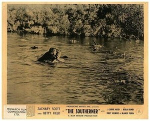 The Southerner Original Lobby Card Zachary Scott being swept away down river