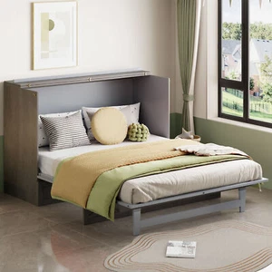 Full Size Cabinet Murphy Bed W/Large Drawers/Charging Station Space-Saving Gray - Picture 1 of 23