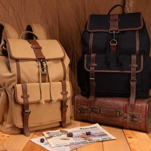 Mochila de viaje de senderismo de lona de alta densidad vintage para hombre - Imagen 1 de 25