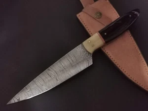 12 ZOLL MASSGESCHNEIDERT HANDGEFERTIGT DAMASTSTAHL KOCHMESSER HORNGRIFF MIT SCHEIDE 5475 - Bild 1 von 8