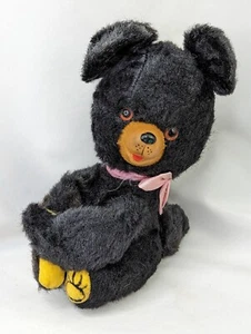 Vintage Black Bear Plush Rubber Nose 8 Inch Japan Stuffed Animal Toy - Picture 1 of 9