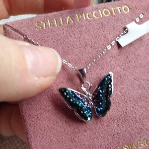 NEW Stella Picciotto sterling silver crystal butterfly necklace 18" - Picture 1 of 14