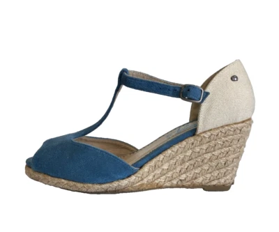 MUSTANG Espadrilles  Faux Suede & Canvas Wedge Heel UK 7.5 T Strap With Buckle - Image 1 of 4