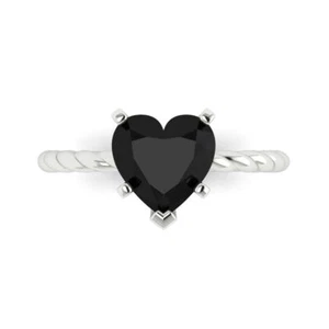 2Ct Heart Cut Natural Onyx Solitaire Engagement Ring for Women, 14K White Gold - Picture 1 of 11