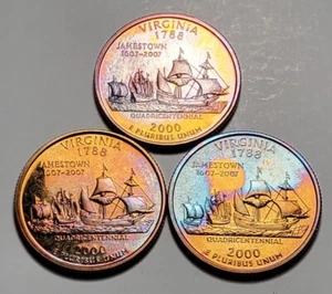 3 X TONED 2000 S VIRGINIA STATE QUARTER CLAD PROOF UNC #W102 - Bild 1 von 7