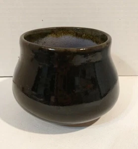 Art Pottery Vase Artist Signed JS Clay Ceramic Black & Blue Wide Mouth  - Picture 1 of 12