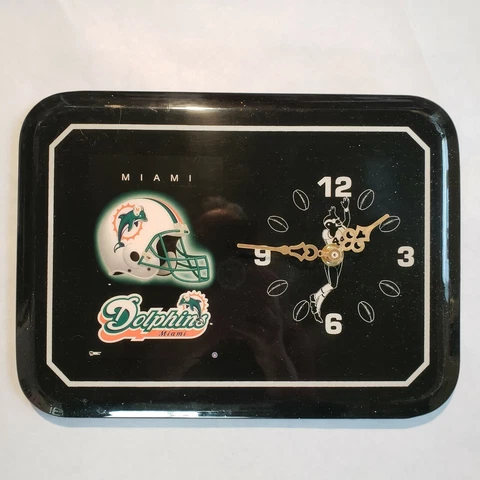 Vintage MIAMI DOLPHINS Wall Clock Analog Licensed Norman James 11 x 8 Works Cover