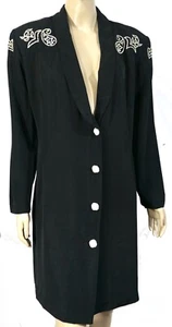 Unique Vintage 70s 80s Scarlett Acetate Seed Bead Wiggle Rose Bttn Shirt Dress L - Picture 1 of 11