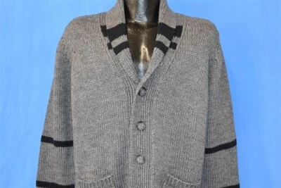 DE COLECCIÓN AÑOS 90 NEGRO RAYAS BOTONES CHAL CUELLO CÁRDIGAN MEZCLA LANA SUÉTER L Foto 1 de 4