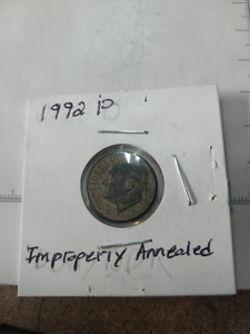 Moneda de diez centavos Roosevelt 1992P 10C tono negro, mal recocida - error - Imagen 1 de 2