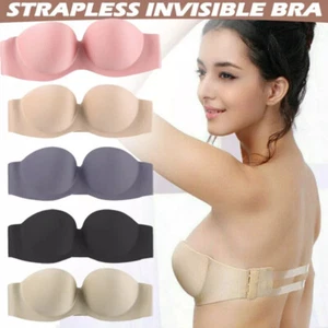 Strapless Padded Push Up Bra Clear Back Straps Bras Wedding Party Invisible Bra - Picture 1 of 14