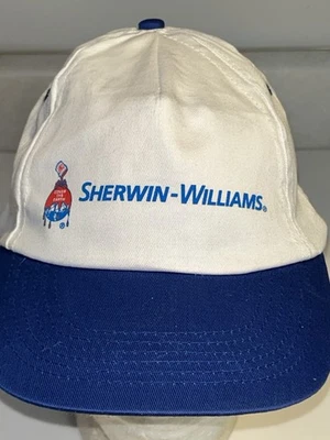 SHERWIN WILLIAMS COVER THE EARTH 帽子 可调式棒球帽 蓝色 白色 复古 — 第 1/4 张图片