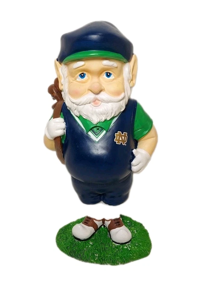 NOTRE DAME 12" Garden Gnome Fighting Irish Golfer Statue Golf Club Bag Sculpture - Image 1 of 4