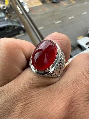 Anillo de oro blanco de 18 k con piedras preciosas de ónix rojo para hombre #3649 Foto 1 de 4