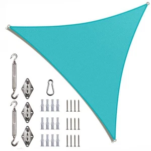 COLOURTREE 28 ft. x 28 ft. x 28 ft. 190 GSM Turquoise Equilateral Triangle Sun - Picture 1 of 7