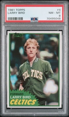 1981 年 Topps LARRY BIRD #4 RC 波士顿凯尔特人队 PSA 8 近乎完好-MT — 第 1/2 张图片