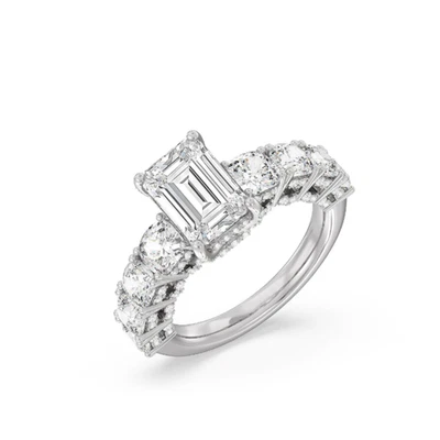 Platin Ehering Lab Grown Smaragd 5 Karat IGI-zertifizierter Diamant PT950 - Bild 1 von 4