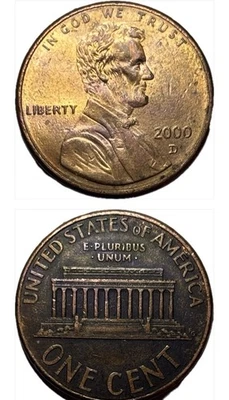 💥 2000 D Lincoln Cent Missing Copper Clad Reverse -  Lamination ERROR Penny - Image 1 of 4