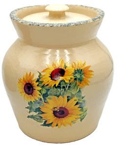Vtg Authentic Casey Pottery SUNFLOWER CANISTER 8" Marshall TX Turned White Clay - Picture 1 of 9