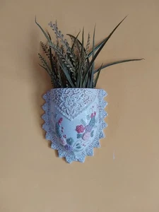 Viktorianische Keramik Wand Taschenvase Floral Crazing keine Herstellermarke alt Vintage - Bild 1 von 8
