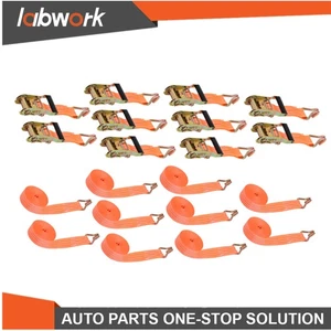 Labwork 4000Lbs Ratchet Straps With J Hook Heavy Duty Tie Downs 1.5"×20" 10 Set - Picture 1 of 17