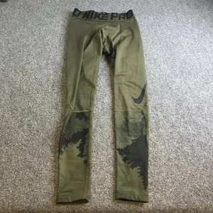 Nike Compression Pants Mens Small Green Camo Pro Combat Hyperwarm Tights - Picture 1 of 11