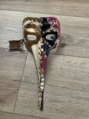 Authentic Venetian Masquerade Mask Burgundy Gold Color Made In Venice, Italy - Image 1 of 4