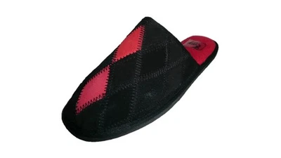 Zapatillas de casa para mujer de cuero gamuza patrón de parche de diamante punta cerrada zapatos de interior Foto 1 de 4