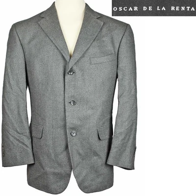 Oscar De La Renta Abrigo Deportivo Traje Chaqueta Gris Lana Mezcla Cachemira Otoño 44 R Foto 1 de 4