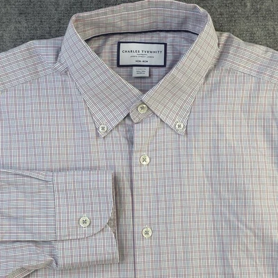 Camisa de Vestir Charles Tyrwhitt 16.5 35 Sin Hierro Rojo Azul Cuadros Abotonada Foto 1 de 4