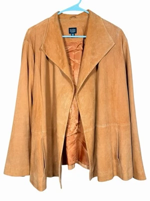 Eileen Fisher 1X Chaqueta Italiana Gamuza Cabra Tostada Camel Frente Abierto Cuero Suave Foto 1 de 4