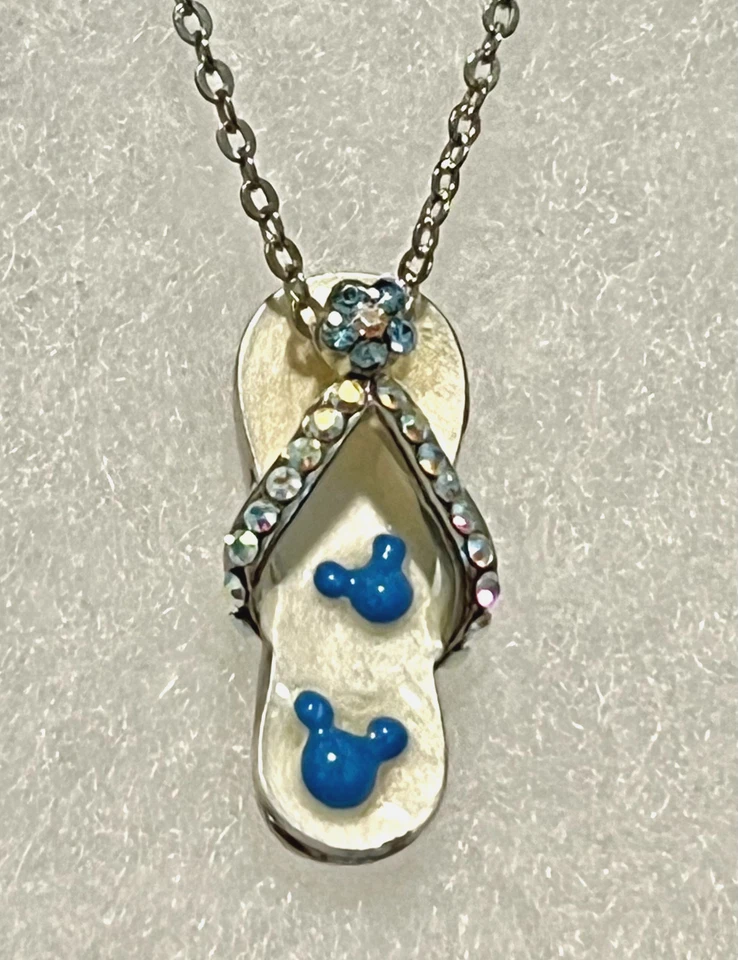 Disney Mickey Chanclas Sandalia Esmalte Colgante AB Estrás en Cadena Plata 17" Foto 1 de 4