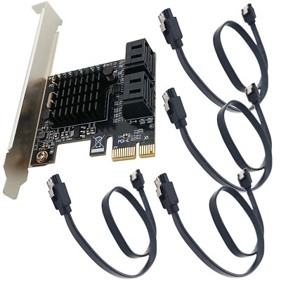 PCIe X1 to SATA Adapter 4 Port Expansion Card RAID HDD Data Cable Full Bracket - Image 1 of 4
