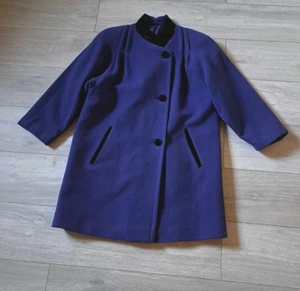 Your Sixth Sense Blue Purple Wool Coat Smart Casual Vintage 90s Velvet Trim UK16 - Picture 1 of 21