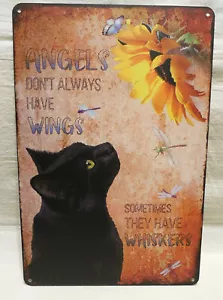 Neu CAT ANGELS Don't Always Wing Whiskers Blechschild 12"" x 8"" Distressed Look - Bild 1 von 3