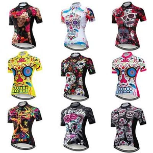 Women's Reflective Cycling Jersey Skull Biking Jersey MTB Cycle Bike Shirt Top - Picture 1 of 21