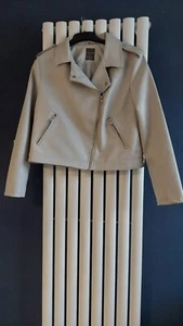 Womens Primark Grey Leather Effect Biker Jacket Size L - Picture 1 of 5