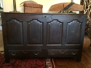 English Antique Blanket Chest Coffer Trunk Furniture 1700'S Initialed Beautiful - Picture 1 of 12