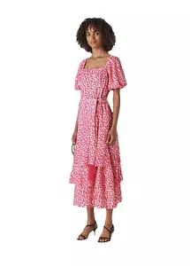 Whistles Viola Dress UK 16 Pink White Tiered Midaxi Spot Print Belted RRP 299 - Picture 1 of 17