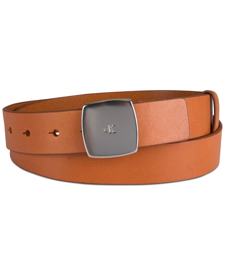 Calvin Klein women's CK Logo Leather micro Belt - M Tan Brown